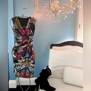ROBERTO CAVALLI butterfly print stretch bodycon dress IT42